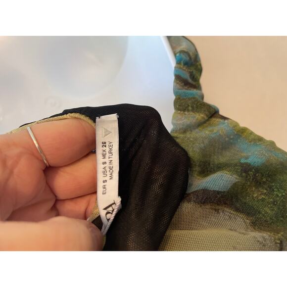 Zara Artistic Green and Tan Midi Dress - Picture 5 of 7